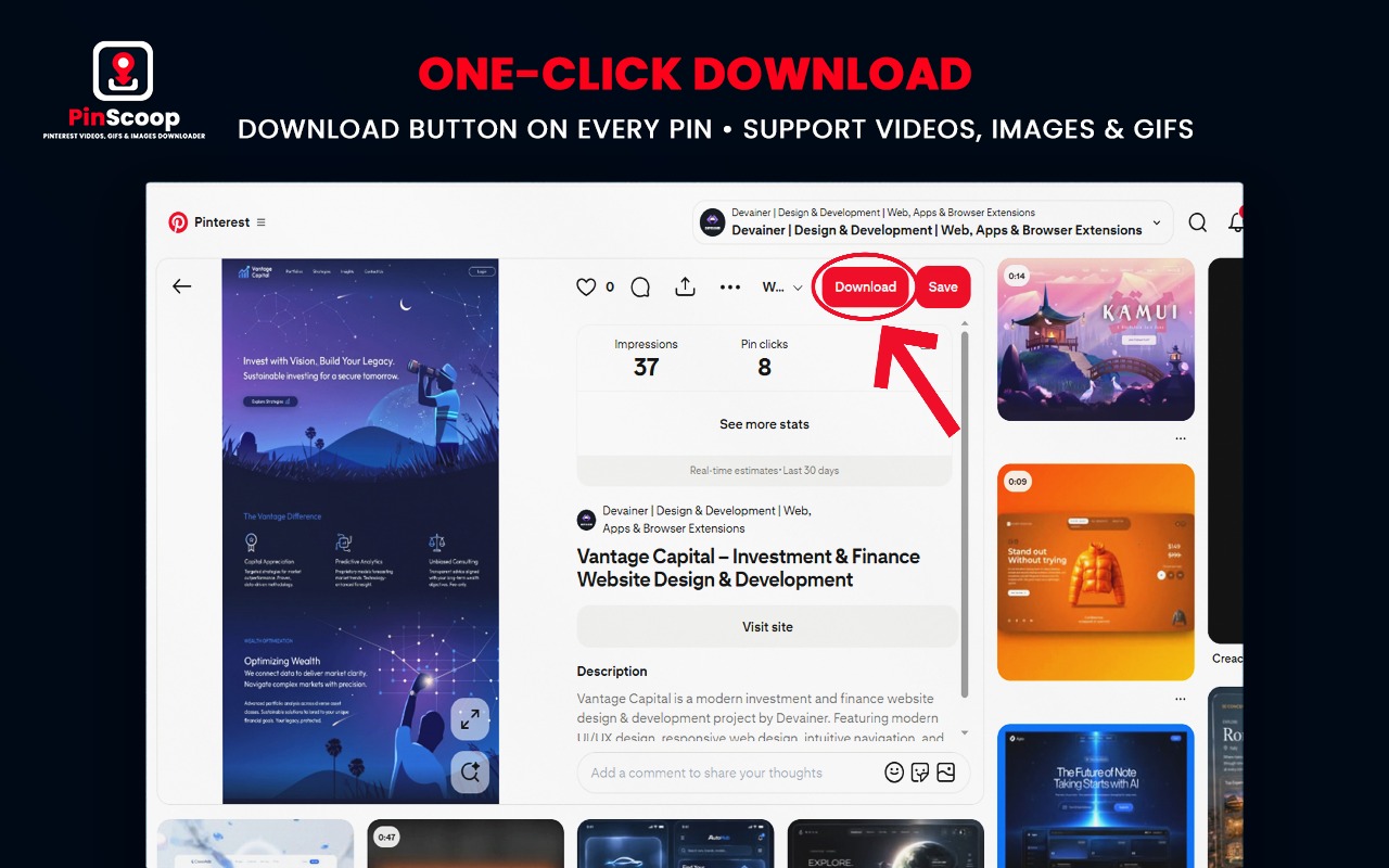 PinScoop Pinterest videos GIFs images and boards downloader tools