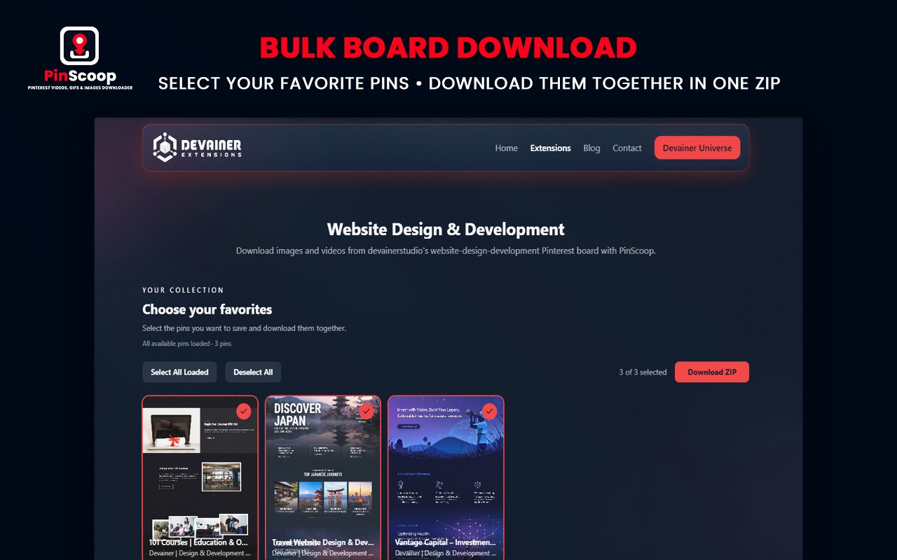 PinScoop Pinterest videos GIFs images and boards downloader tools