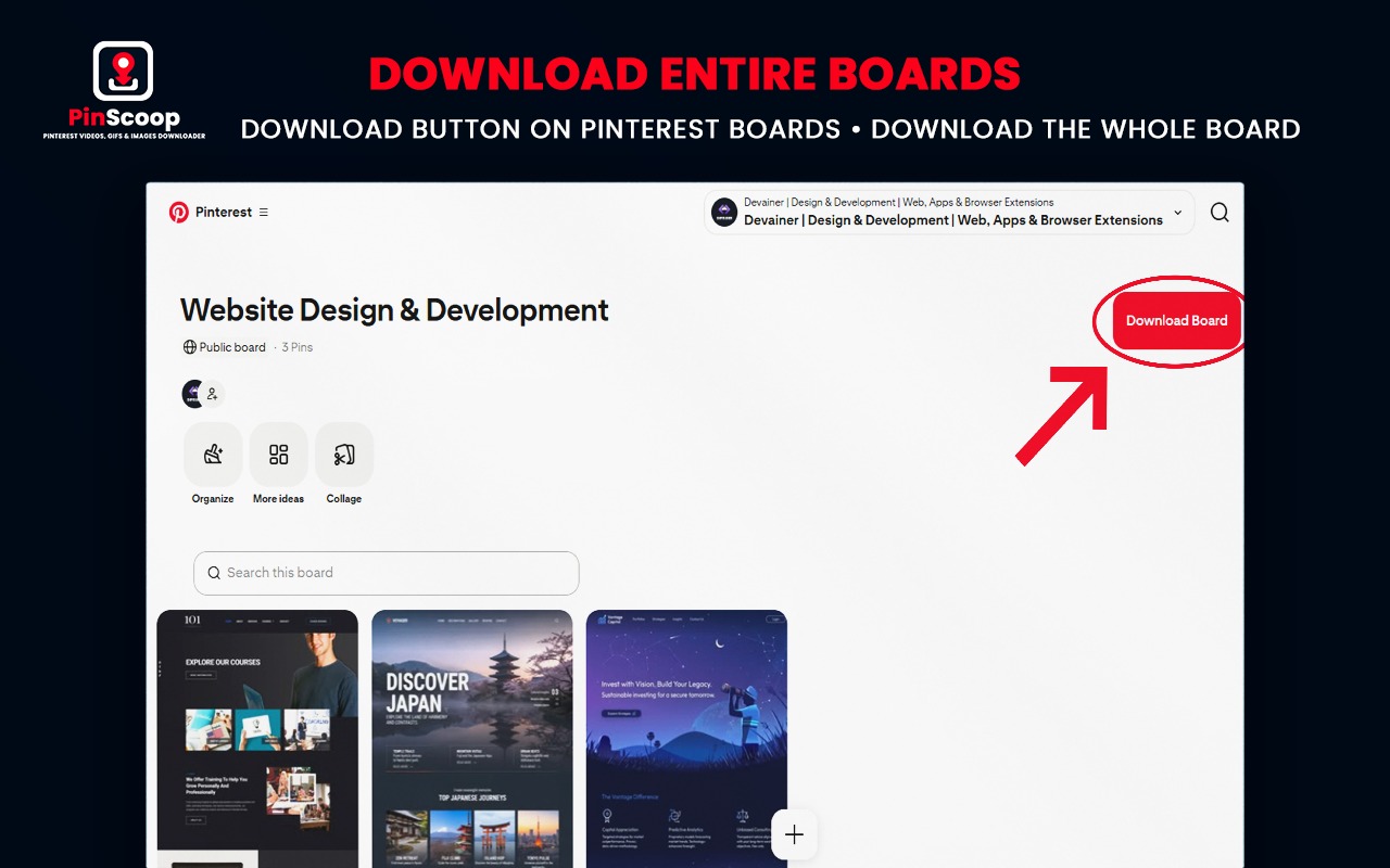 PinScoop Pinterest videos GIFs images and boards downloader tools