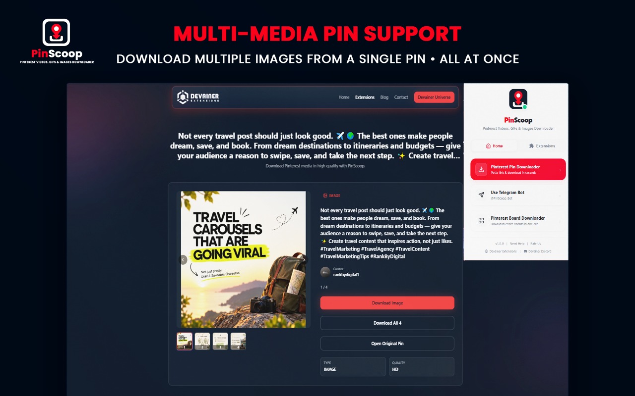 PinScoop Pinterest videos GIFs images and boards downloader tools