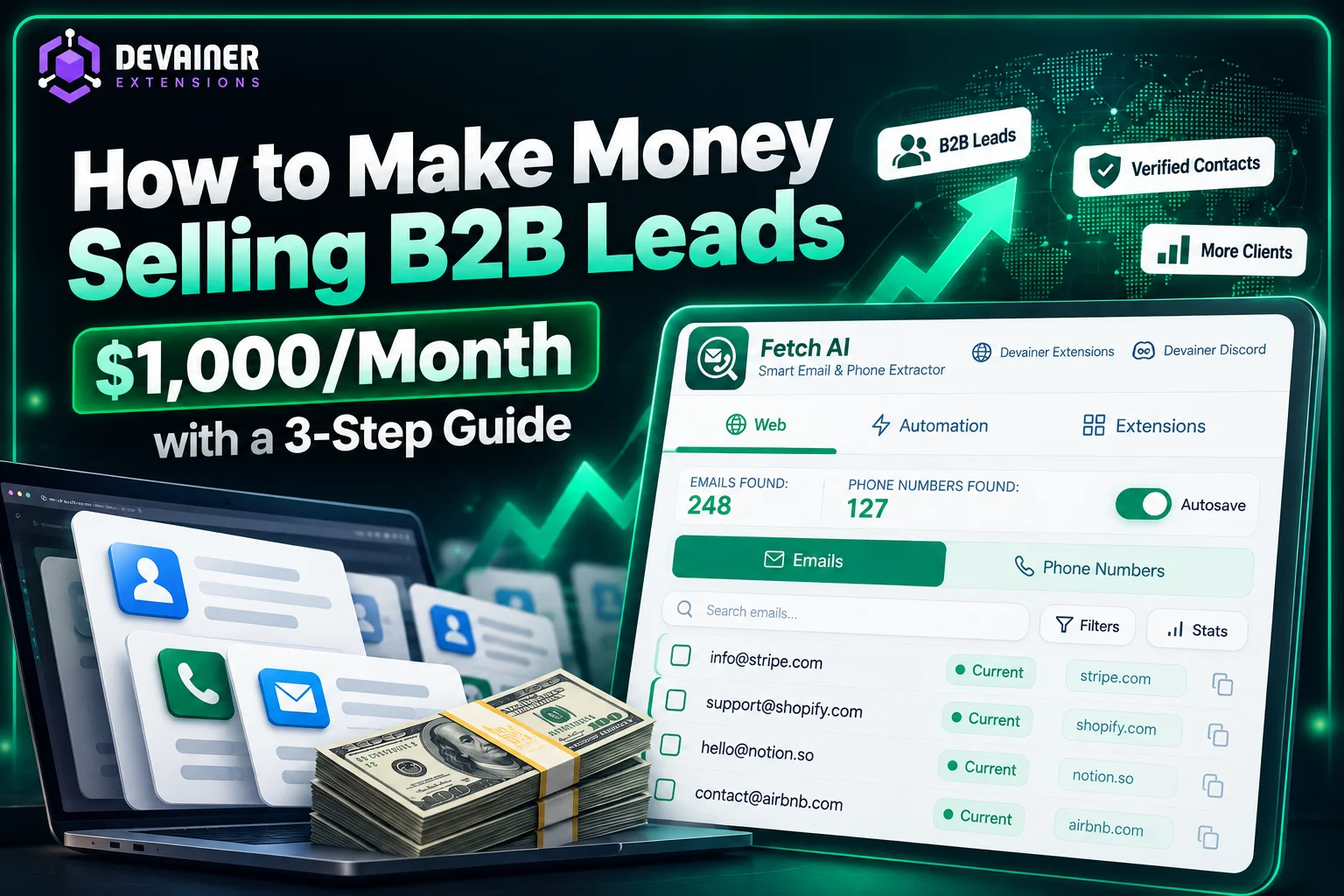 How to make money selling B2B leads in 2026 using Fetch AI Smart Email & Phone Extractor